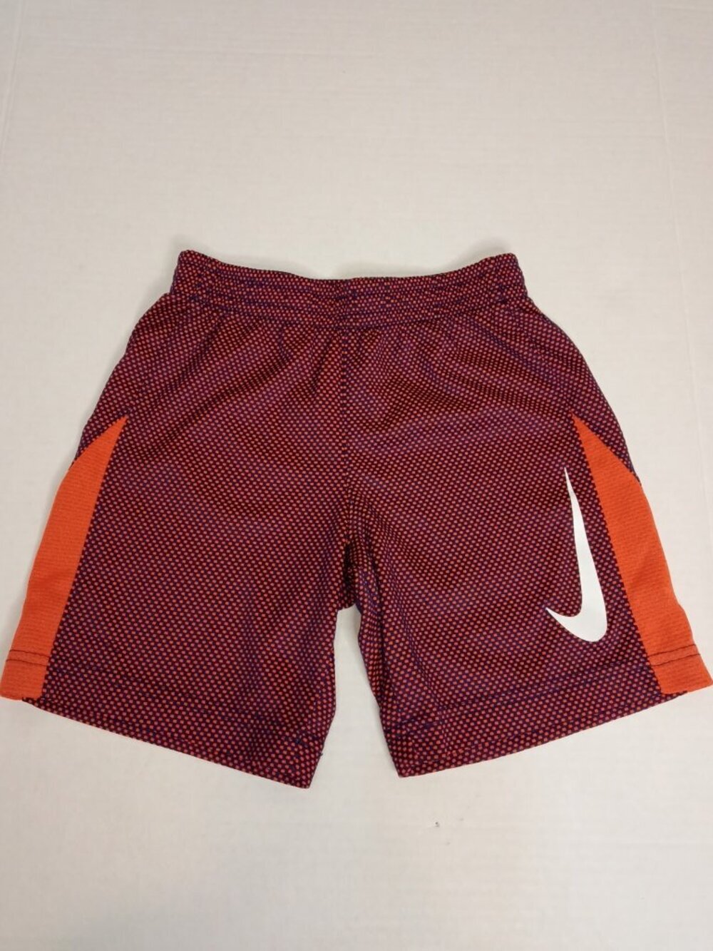 Nike Boys Athletic Shorts 4/5Y Orange Navy Dotted Swoosh